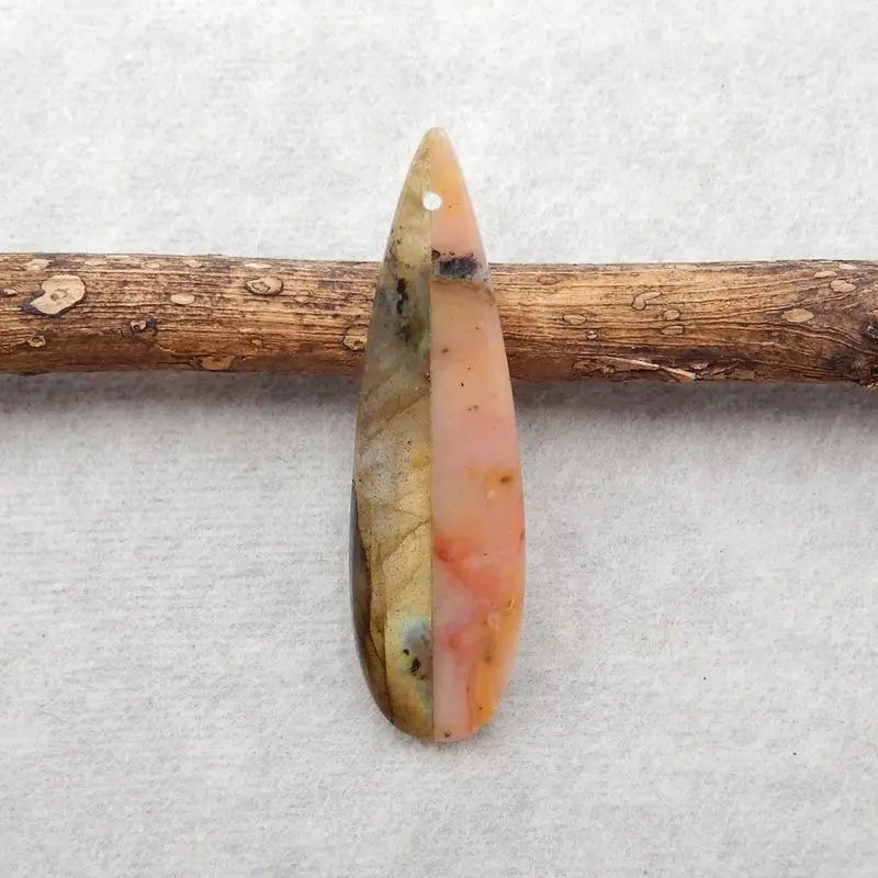 

Semiprecious Natural Stone Labradorite And Pink Opal Fashion Pendant Bead 38x11x4mm 2g Fashion Jewelry Necklace Accessories