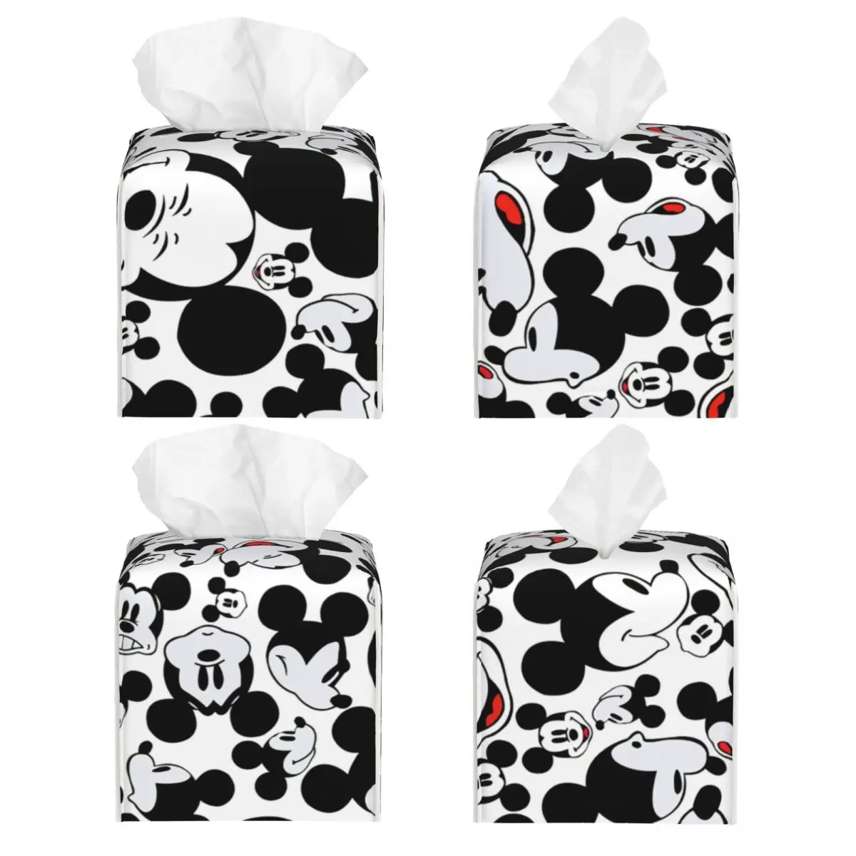 Custom Mickey Mouse Faces Tissue Box Cover for Bathroom Toilet Cartoon PU Leather Square Facial Tissue Box Holder 2