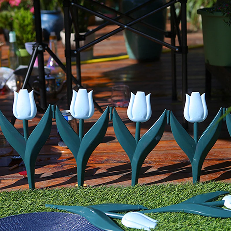 PVC Simulation Tulip Flower Garden Fence 5 Pcs Colourful for Yard Lawn Border Lawn Fence Outdoor Landscape Garden Decoration garden art decor