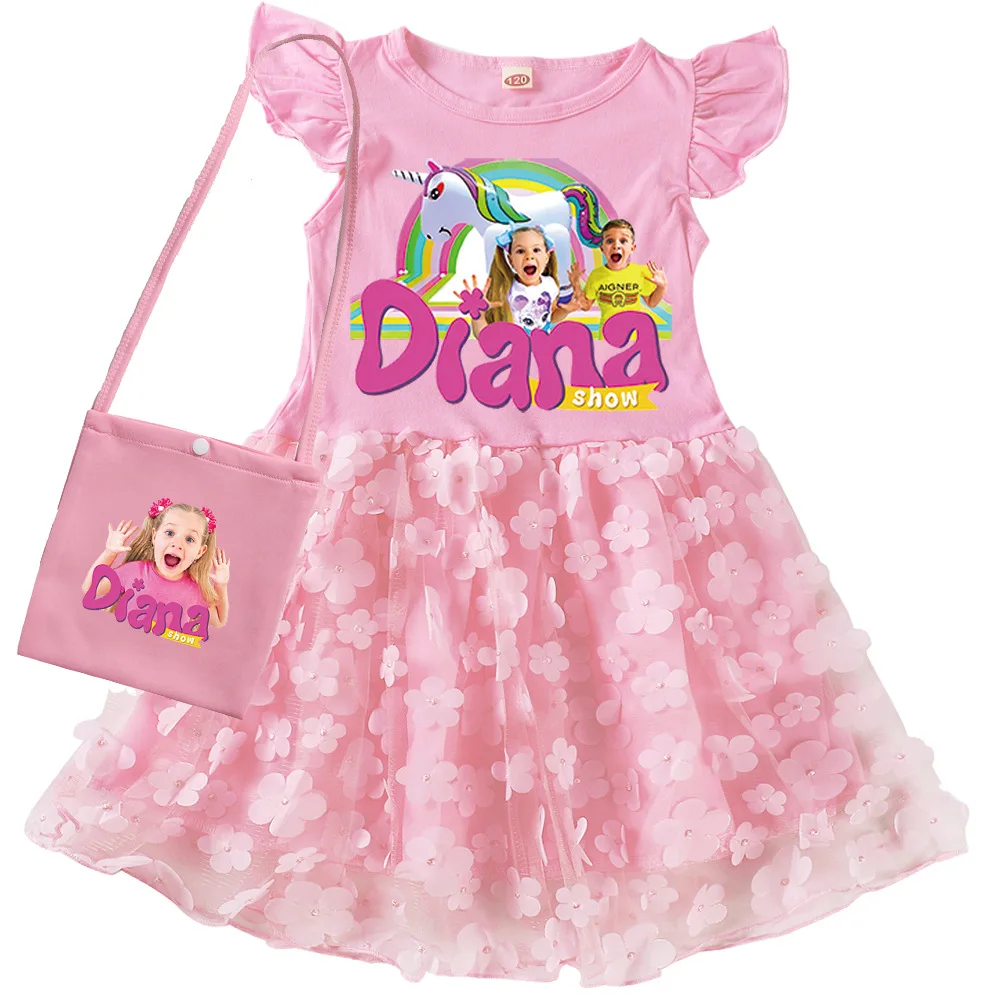 Cosplay Costume Girls Dress Diana and Roma Show Toddler Fly Sleeve Petal Skirt Bag Halloween Party