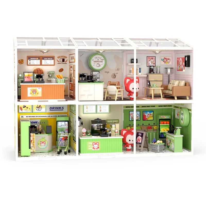 New 3D Puzzle Miniature House Coffee Shop Fruit Shop Convenience Store Assembly Toys with Lights Collection Decoration 6