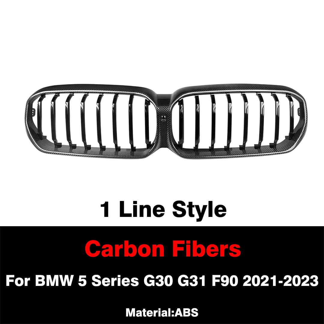 BMW 5 시리즈 G30 G31 F90 LCI 530i 540i 2021-2023용 리얼 드라이 카본 파이버 자동차 그릴, 듀얼 슬랫 글로시 블랙 프론트 범퍼 그릴