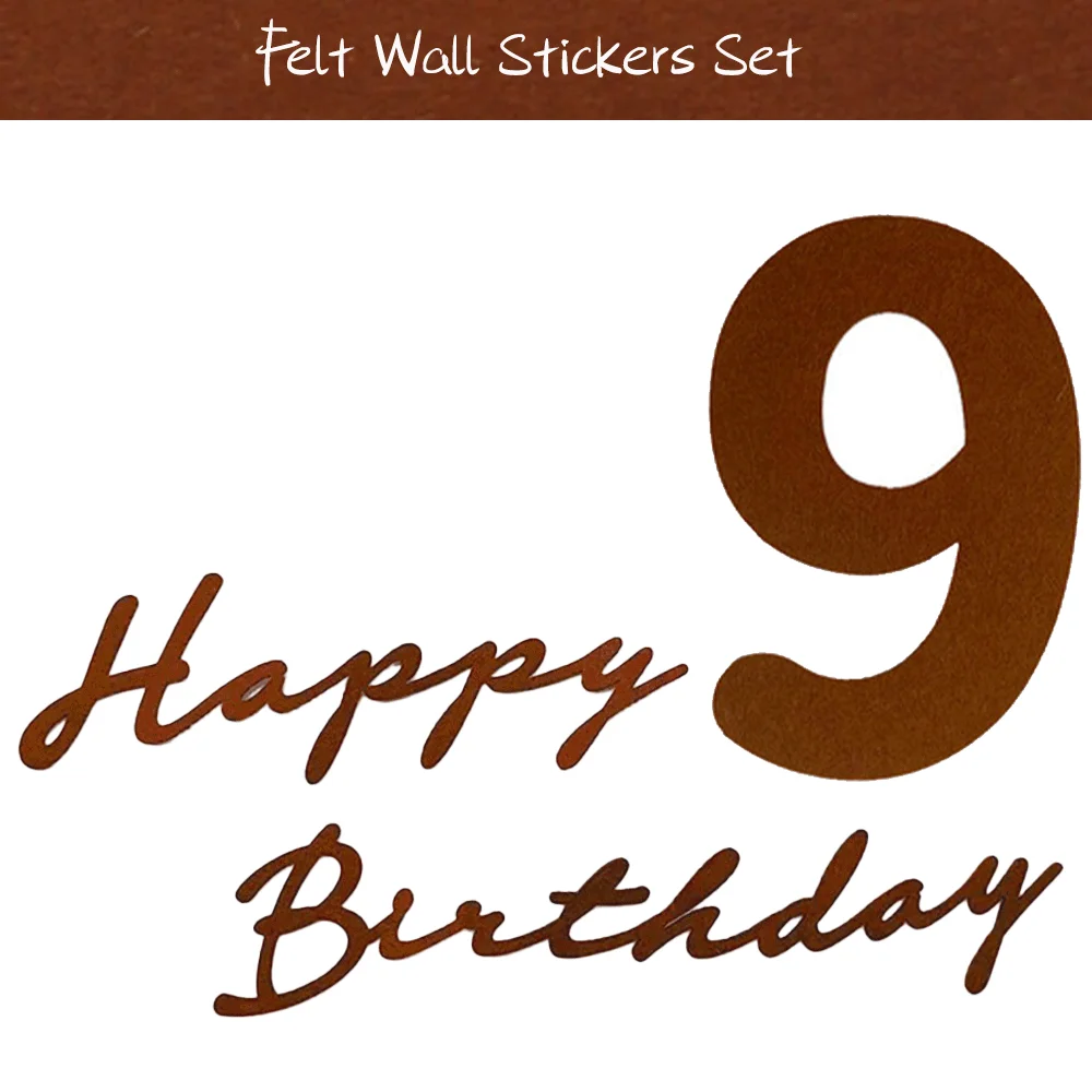 Ins Style Kaffeefarbe 0-9 Zahlen Filz Wandaufkleber Alles Gute zum Geburtstag Hut Flagbanner Ballon Babyparty Kindergeburtstag Party Dekor – Detail 18