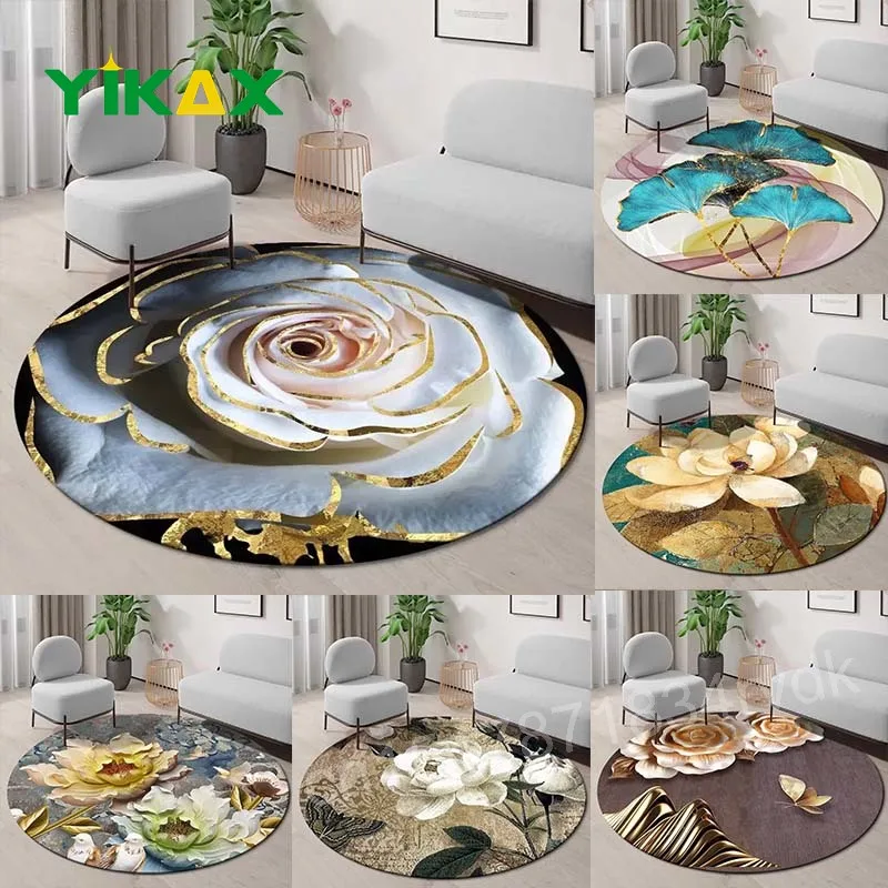 

Flower Print Carpet Luxury Living Room Decoration Rug Home Sofa Chair Area Rugs Washable Rooms Decor Bedside Anti Slip Floor Mat