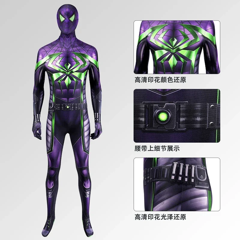 

Marvel Spider Man Miles Purple Shadow King Battle Suit Cosplay Suit All In One Tight Fitting J23029GA Same Cosplay Suit