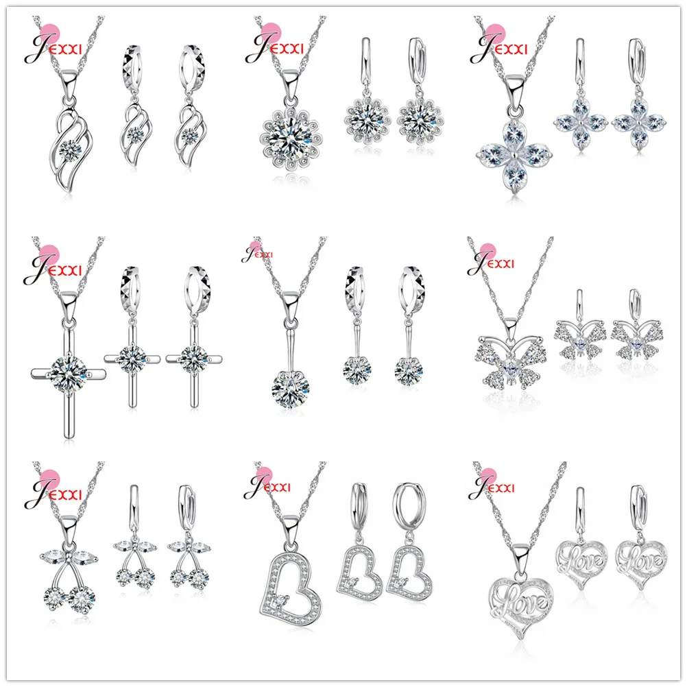 

Luxury Trendy 925 Sterling Silver Cubic Zirconia Cross Butterfly Heart Star Necklace Drop Earrings Jewelry Sets