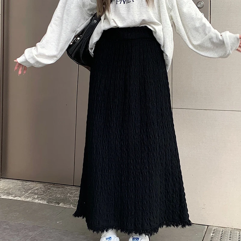Elegant High-Waisted A-Line Skirt with Raw Edged Folds