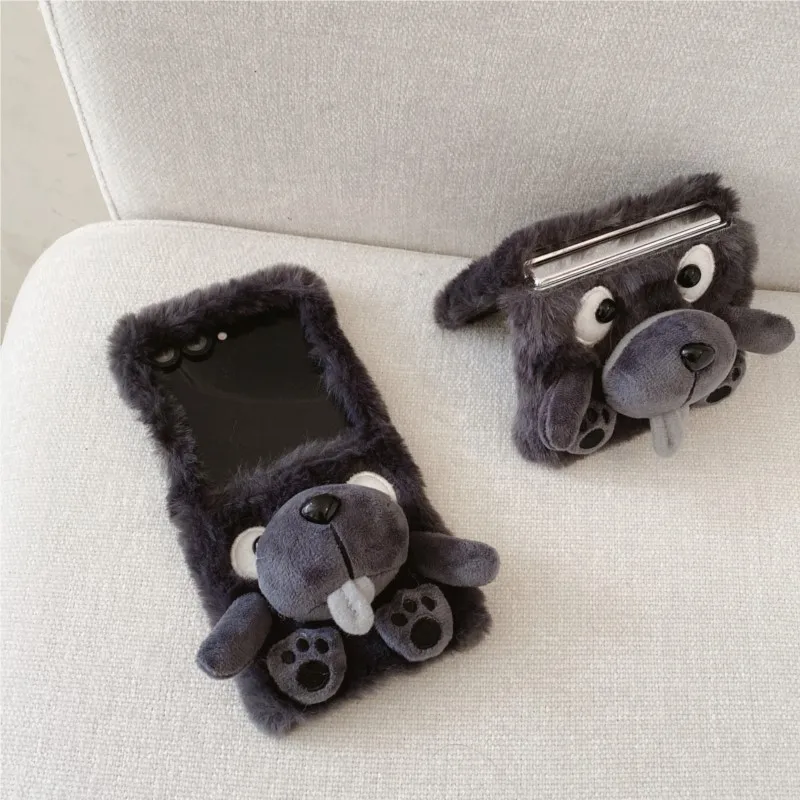 Japanese Korean Little Black Bear Plush Phone Case