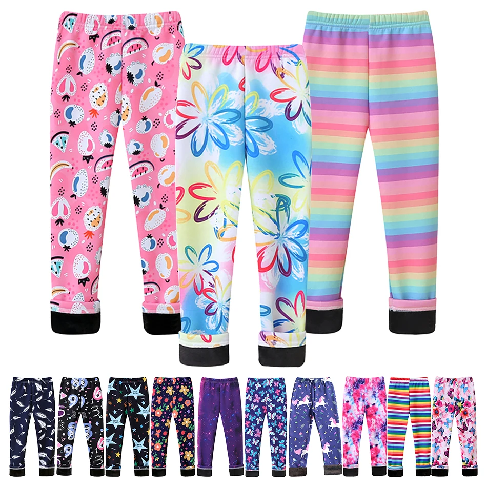 Girl Leggings Toddler Girl Insulated Multiple Styles Fleece Pants Cozy and Trendy Warmth Autumn Spring Floral Striped For Little Ones