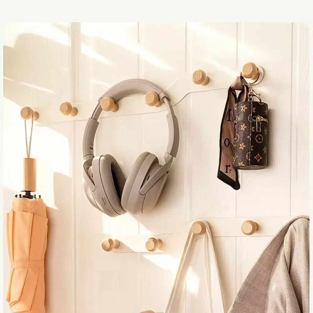 Wall Mount Coat Rack Porch Bathroom Clothes Hook Creative Wave Iron Hook Row No Punch Multi-Functional Wooden Hanger Coat Hooks