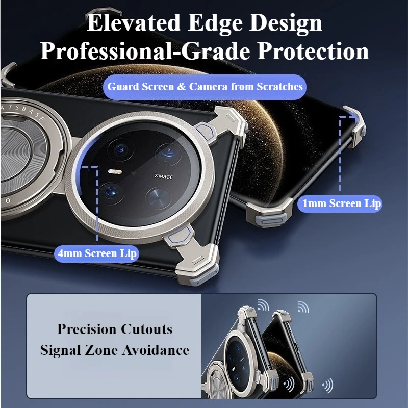 Oatsbasf Bezel-less Shockproof Phone Case with 360° Rotatable Magsafe Stand