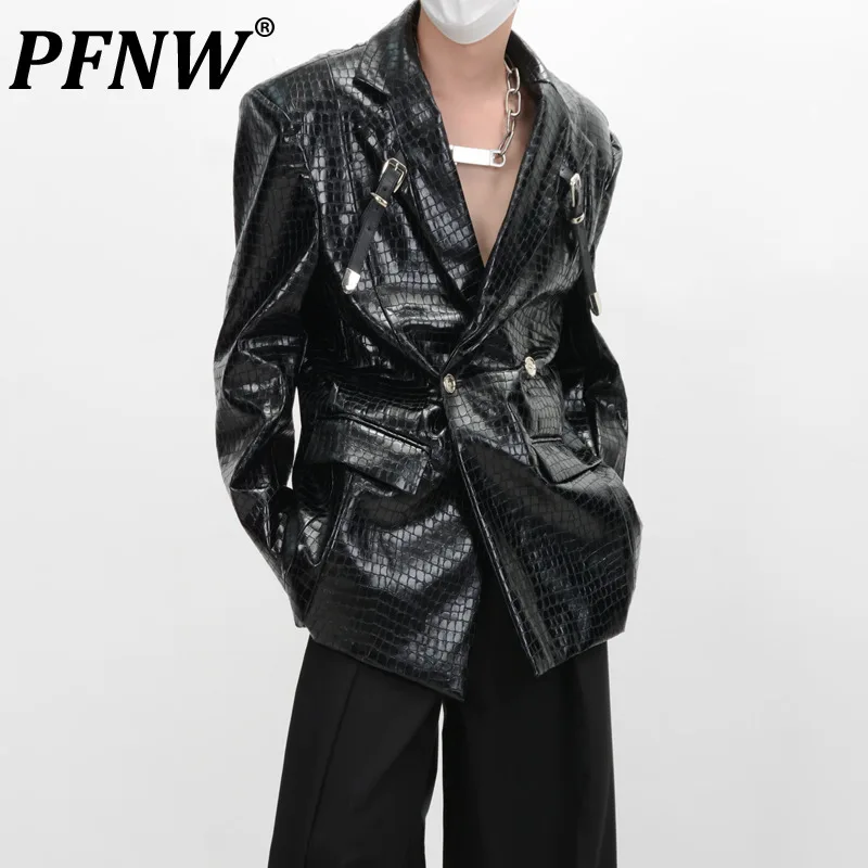 

PFNW Men's Autumn Winter Tide Shoulder Pad PU Leather Suit Niche Design High Sense Coat Loose Fashion Elegant Blazers 12Z4465