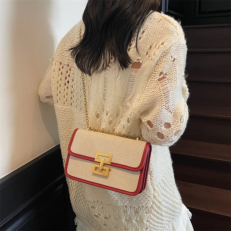 Women Canvas Chain Shoulder Bag Crossbody Bag Small Messenger Bag for Travel Work
