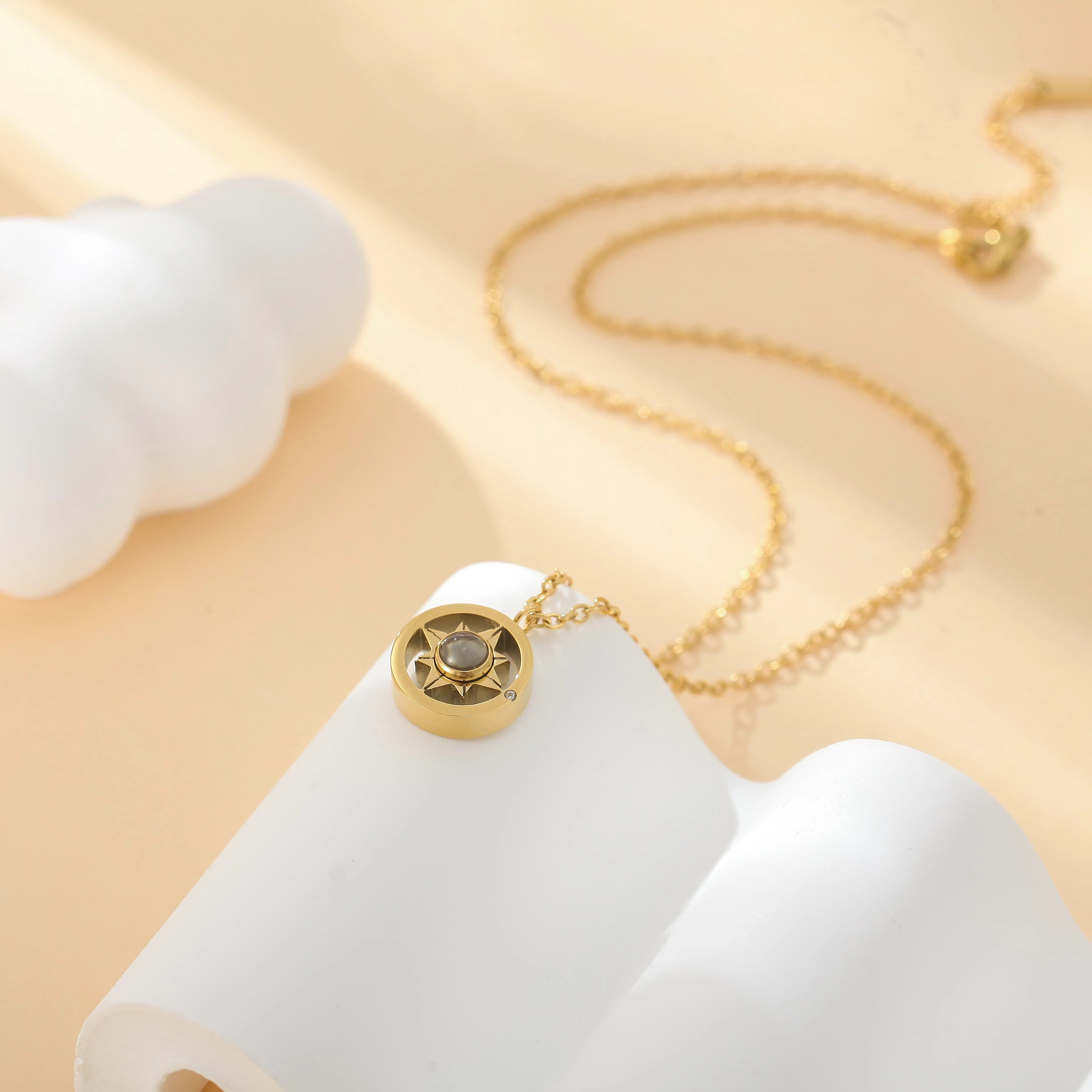 Round Compass Projection Necklace Personalized Photo Necklace with Rhinestone Projection Necklace Only Love Girlfriend Gift