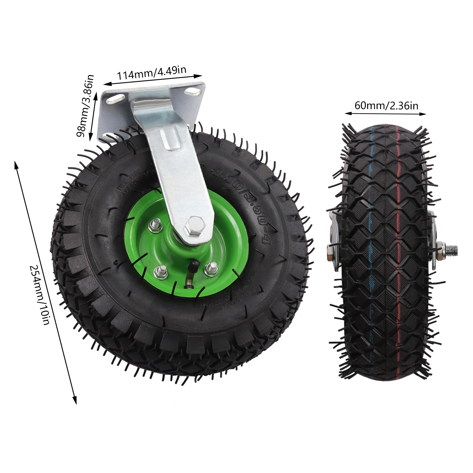 4-Pack Industrial Inflatable Wheels Heavy-Duty Casters Set 2 Swivel + 2 Fixed 300kg Double Ball Bearings 10 Inch for Machinery