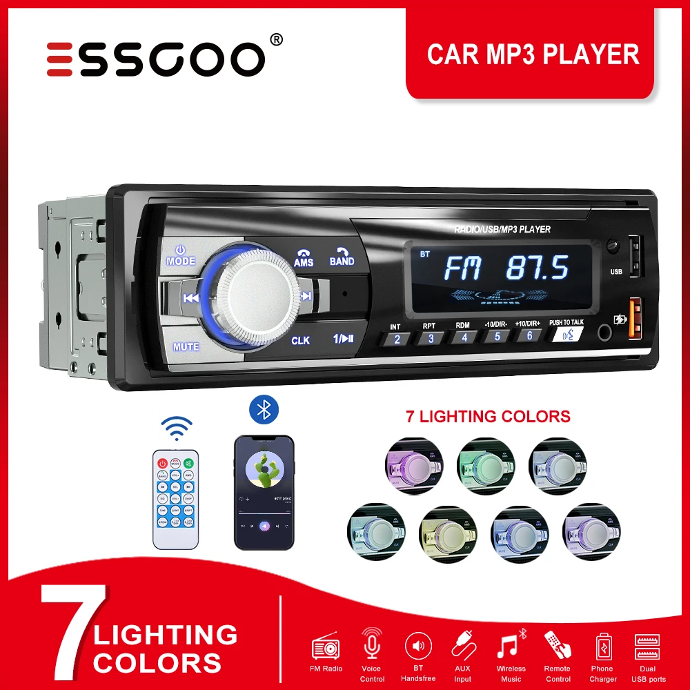 ESSGOO Car Radio Stereo Player Digital Bluetooth Car MP3 Player FM Radio  Stereo Audio Music USB/SD with In Dash AUX Input