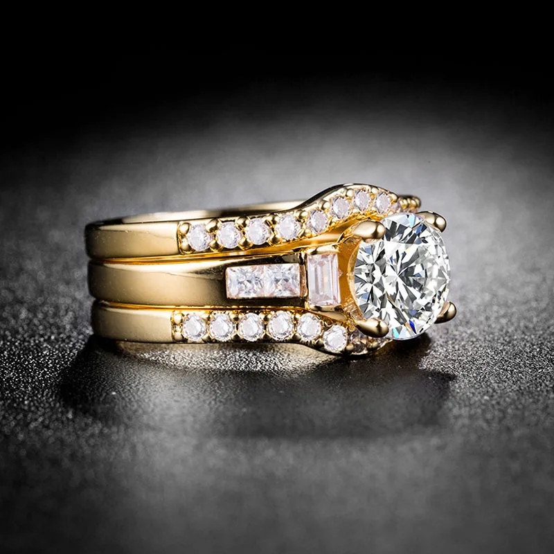 Silver Plated Zircon Ring Three-Piece For Men And Women Fashion Classic Finger Ring Male And Female Party Engagement Jewelry