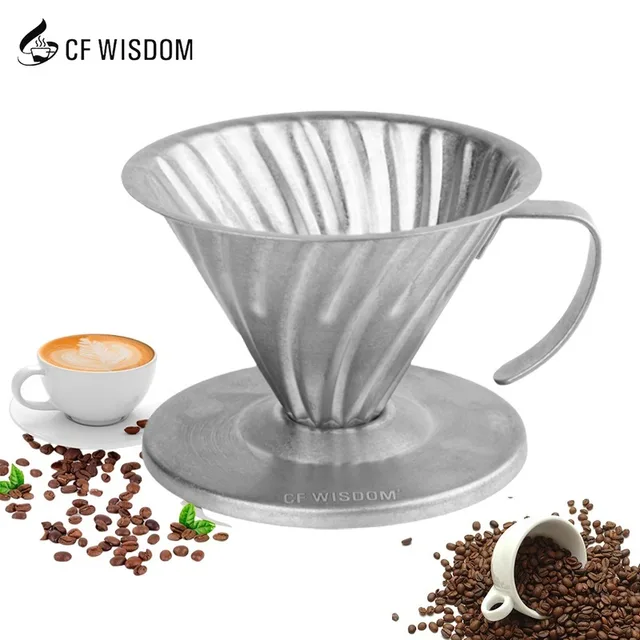 CF WISDOM Coffee Filter Cup Vintage Silver Stainless Steel Coffee Filter Cup Outdoor Camping Hand Brewing Coffee Barista Tools