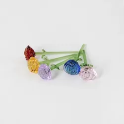 Hand - Blown Mini Glass Flower Bouquet - Colored Glaze Floral Decor (Onlyt 5 Flowers)