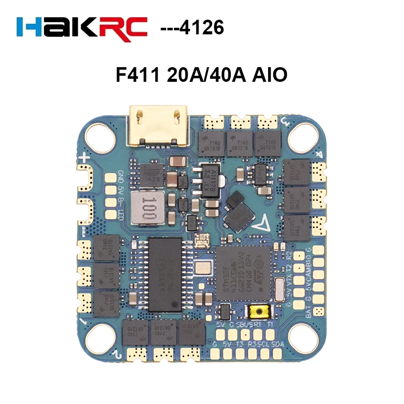 

HAKRC F4126 F411 AIO Контроллер полета ICM42688 BLHELI_S 20A/40A(35A) ESC Встроенный OSD барометр Датчик тока для RC FPV дрона