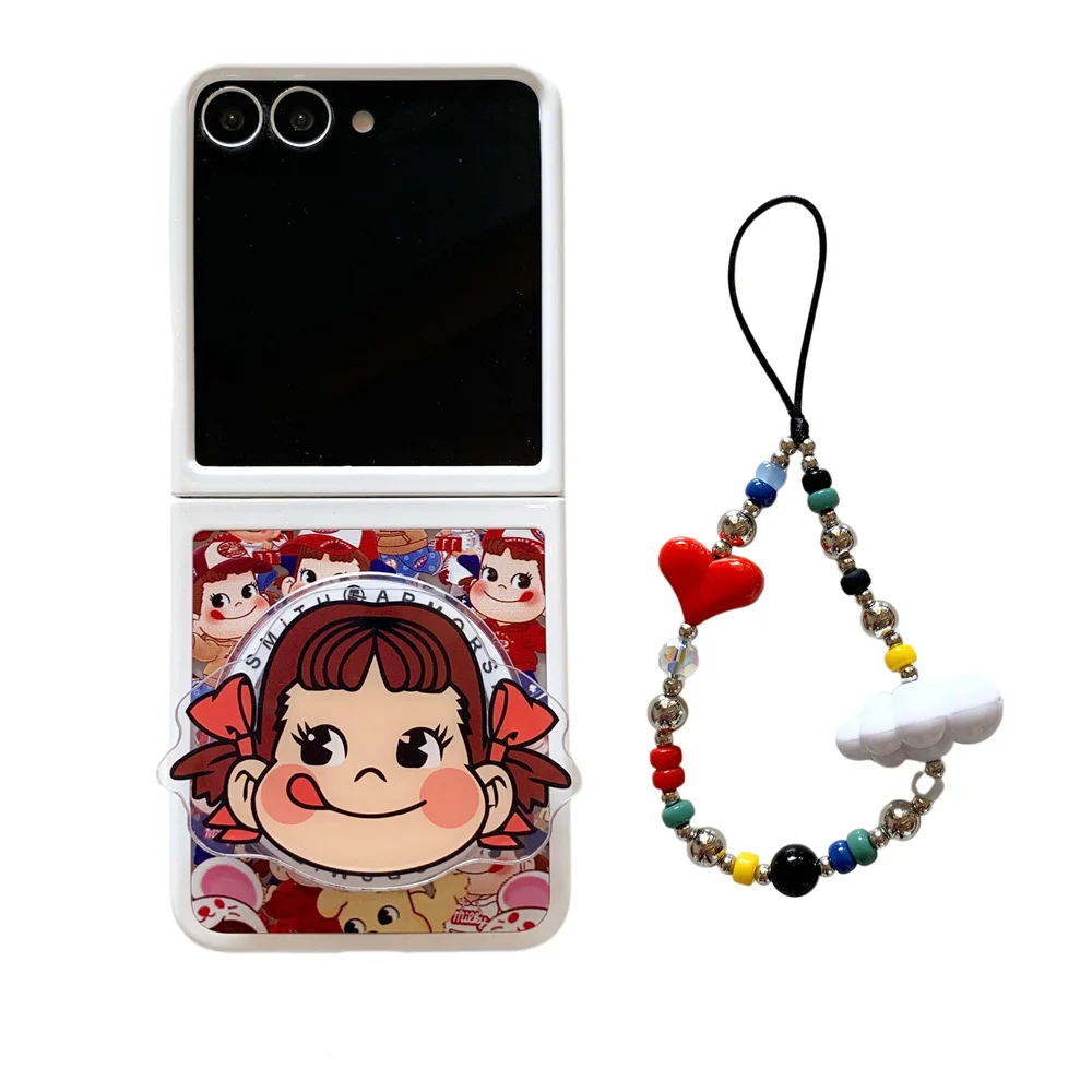 Chic Cartoon Girl Phone Case with Magsafe Stand and Chain - Luxury Stylish Cover