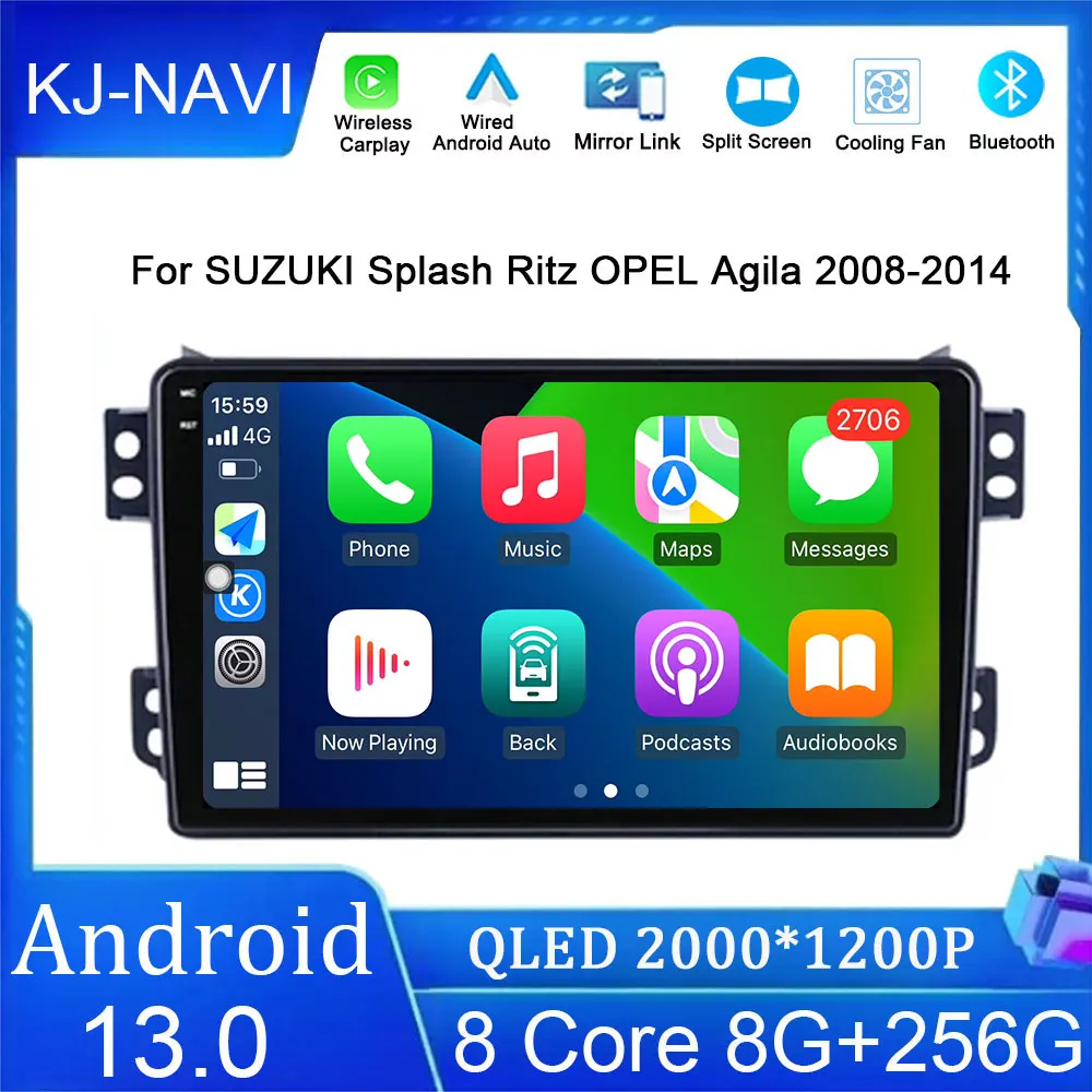 Car Stereo Android 13 For SUZUKI Splash Ritz OPEL Agila 2008-2014 Car Radio WIFI GPS Navigation Multimedia Player Head Unit