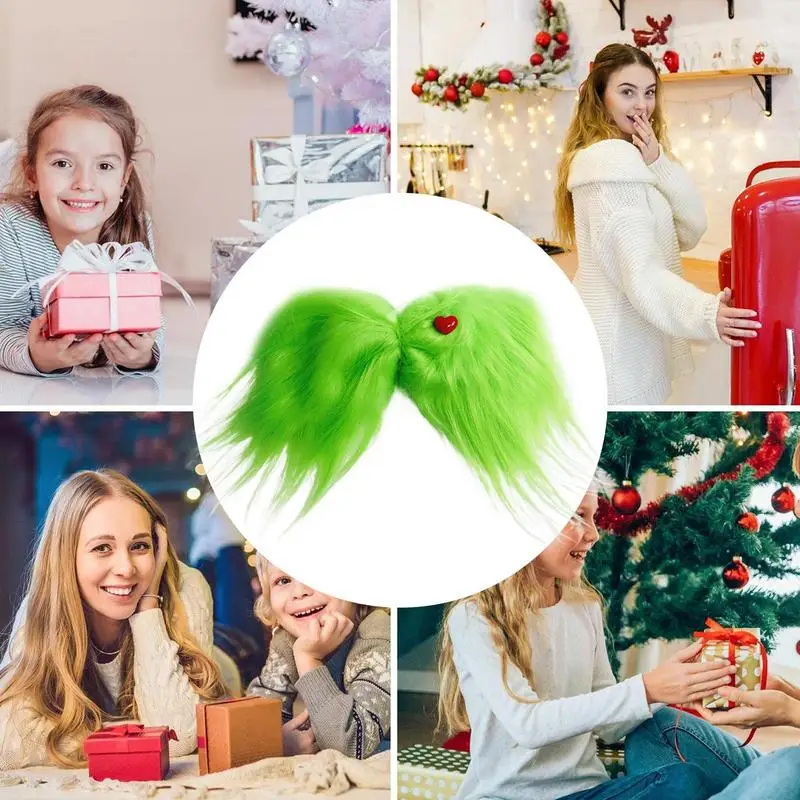 Green Bows Red Heart Green Furry Bow Clip Christmas Tree Decorations Holiday Hair Accessories For Hair Styling