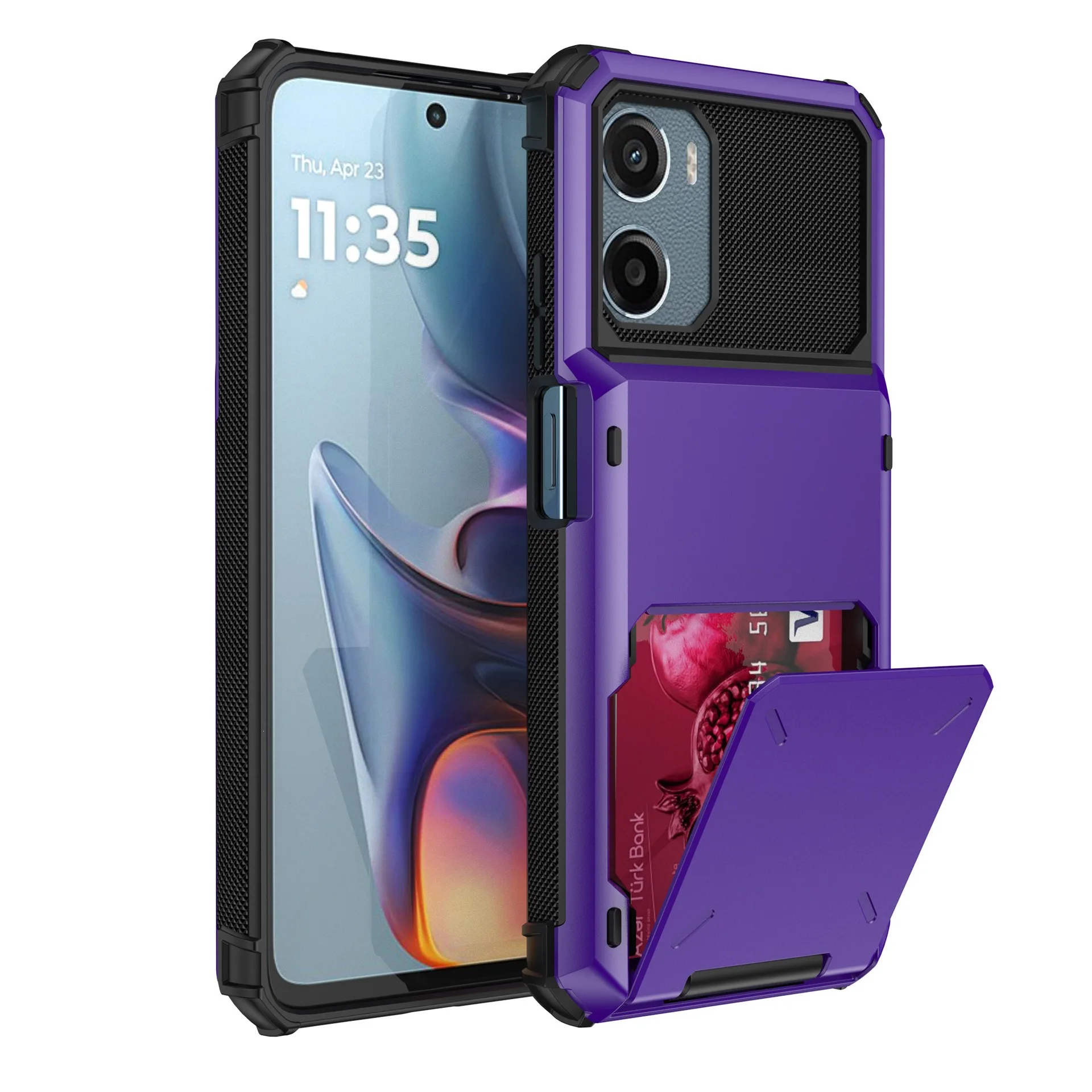 Dual Layer Heavy-Duty Shockproof Armor Case with Wallet Card Slot and Stand - Rugged Protection Cover