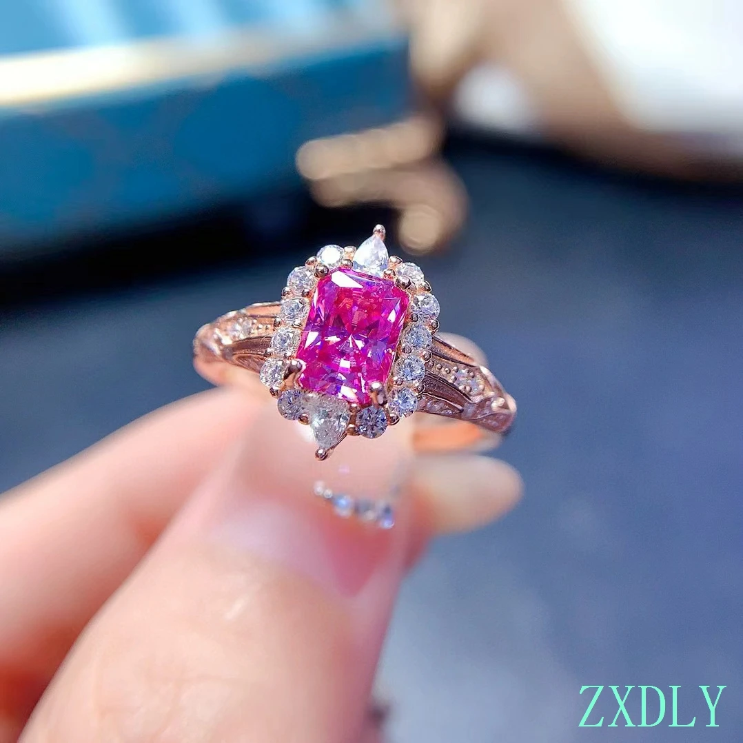 

2024 Newest White /Green /Pink Moissanite Ring for Women Jewelry Rectangle Gem New Cut Engagement Ring 925 Silver Ring Good Gift