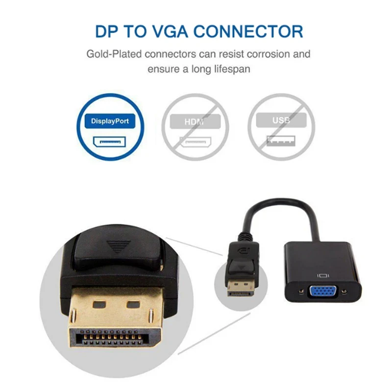 DisplayPort DP-VGA 어댑터 케이블 노트북 프로젝터 용 디스플레이 포트 DTV TV HDVD DP 남성-VGA 여성 변환기 어댑터 케이블
