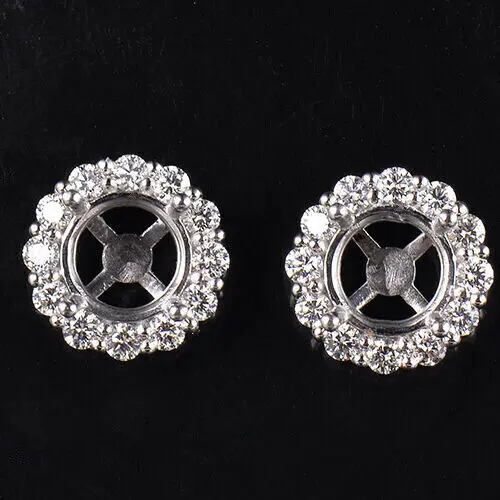 

Round 7mm Solid 14K White Gold Natural Diamond Semi Mount Halo Earrings Stud
