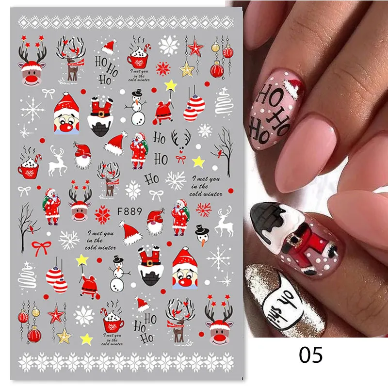 Winter Xmas Nail Art Designs 3D Cute Sticker Cartoon Christmas Slider New Year Holiday Polish Decal Manicures Decorations F686 nail stickers nail art decoration nail decals