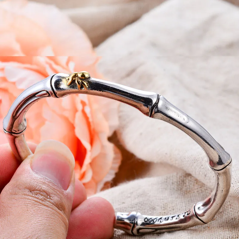 New Arrival Vintage Bamboo Joints & Spider Design Thai Silver Female Bangle For Women Hand Jewellery Accessories No Fade 6
