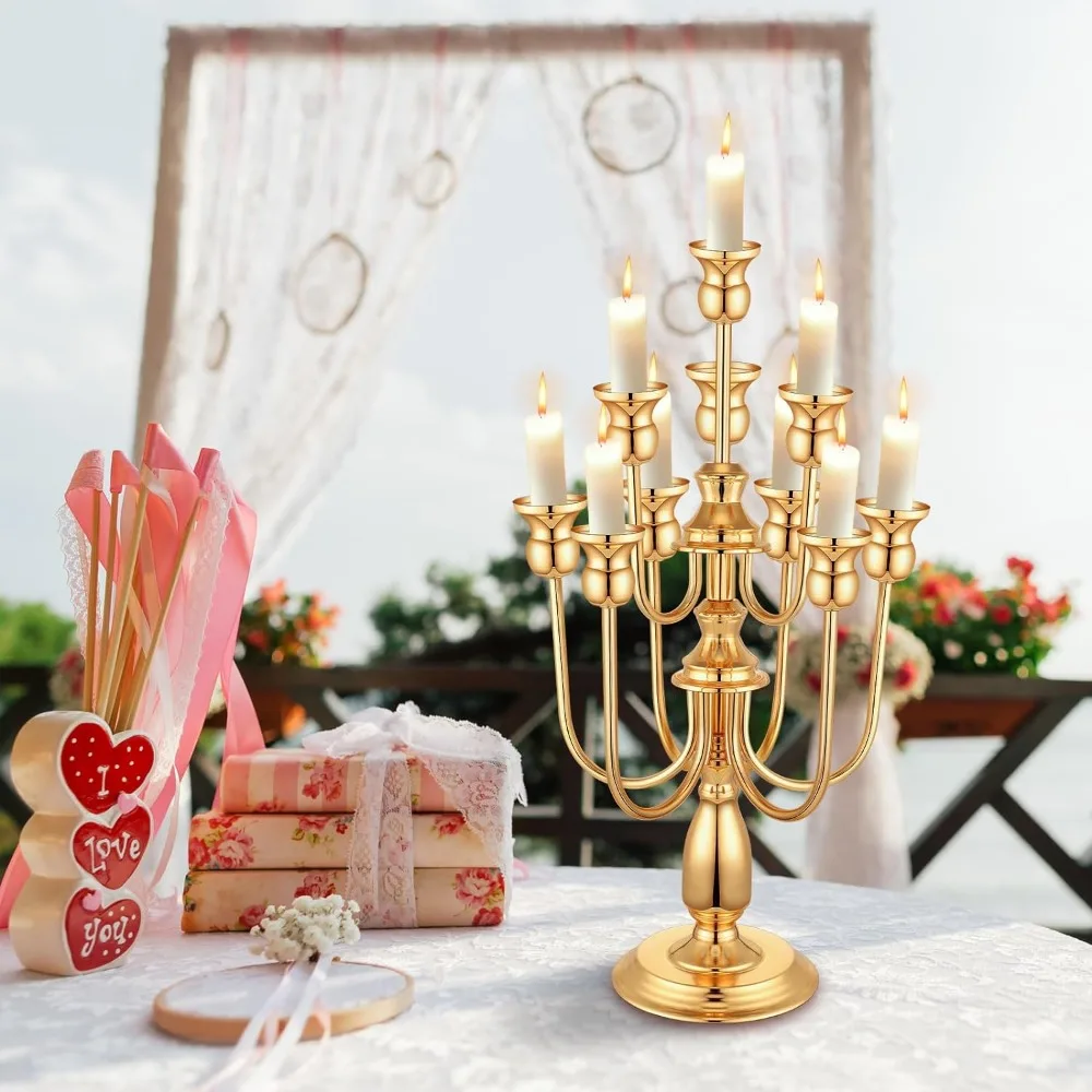 

4 Pcs Gold Candelabra Centerpieces for Tables 24 in Gold Candle Holders 10 Arms Gold Votive Candle Holders Home Decor Decoration