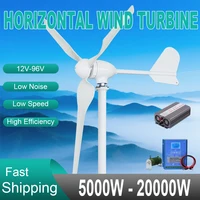 10KW 20KW ฟรีพลังงาน 15000W 3 ใบมีด 96V 12V 24V 48V แกนแนวนอนเครื่องกําเนิดไฟฟ้ากังหันลมชุด MPPT สําหรับ Home Farm เรือ 1