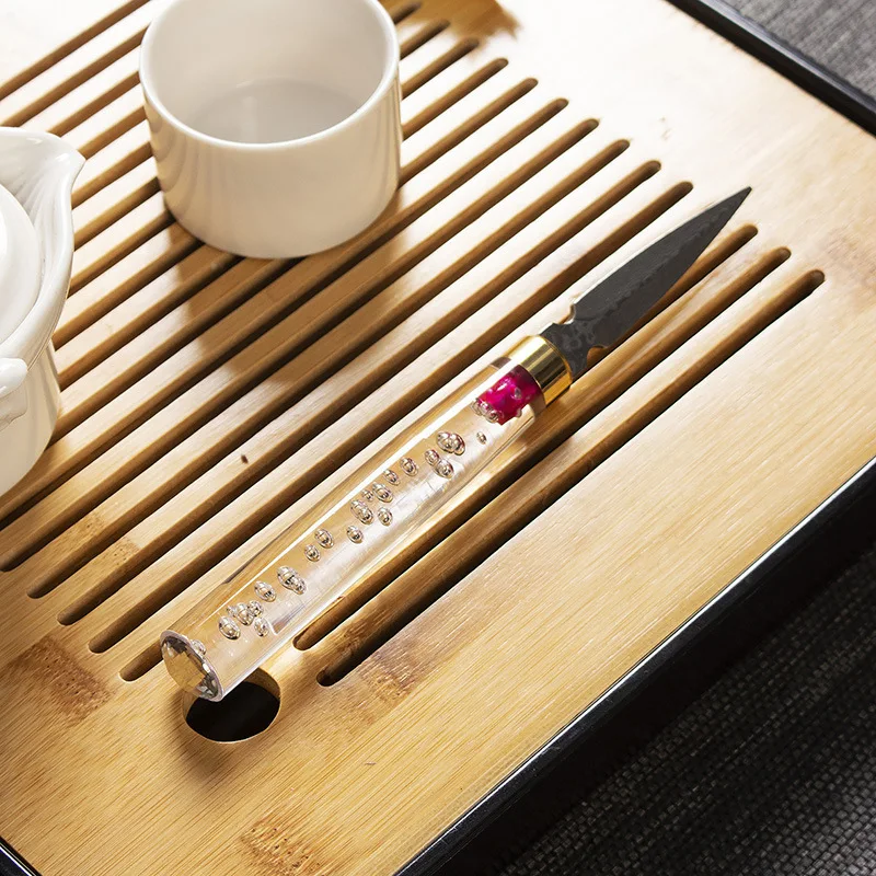 Tea Cutter Tea Needle Set Tea Making Tools 1Pcs Damascus Tea knife Pu'er Tea Knife Ebony Stainless Steel Needle Cone Chinese style gift 12 models