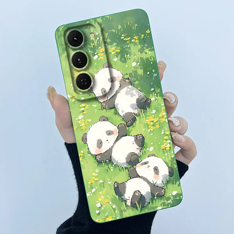 Fashion Simplicity Panda Flower Liquid Silicone Shockproof Soft Phone Case with Lens Protection