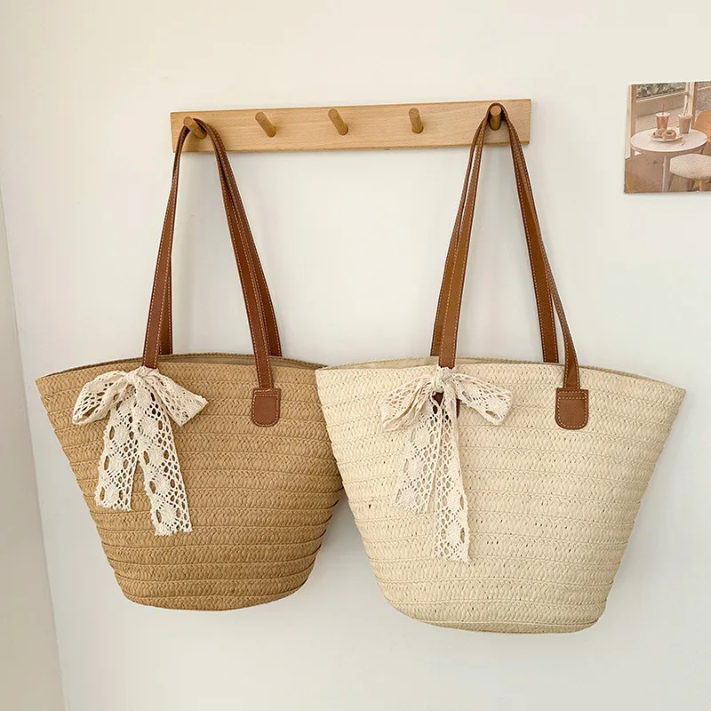 Large Straw Women's Braided Basket Clutch Top-Handle Bag Portable Summer Beach Party Shoulder Purse Shopper Satchel
