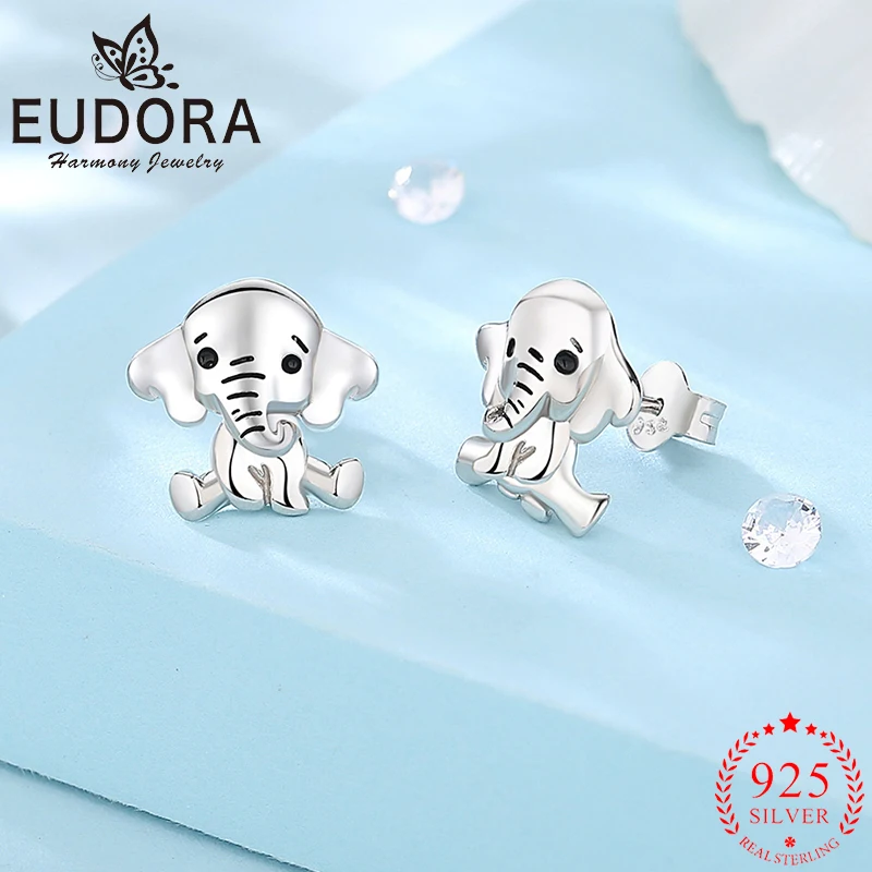 Eudora Real 925 Sterling Silver Cute Elephant Earrings Simple Women Antiallergic Jewelry Exquisite Gift for Friends