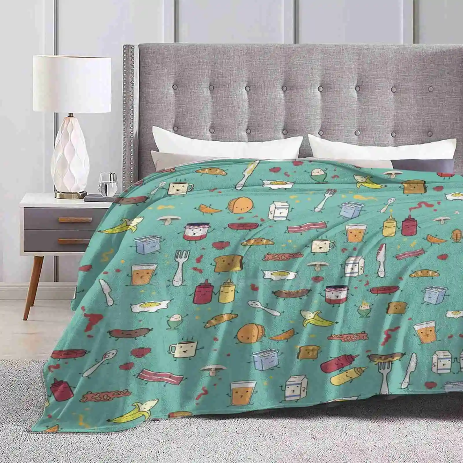 

Очень теплые мягкие одеяла для завтрака для людей накидка на диван/кровать/Путешествие узор для завтрака яйца бекон блеск фрукты хлопьи