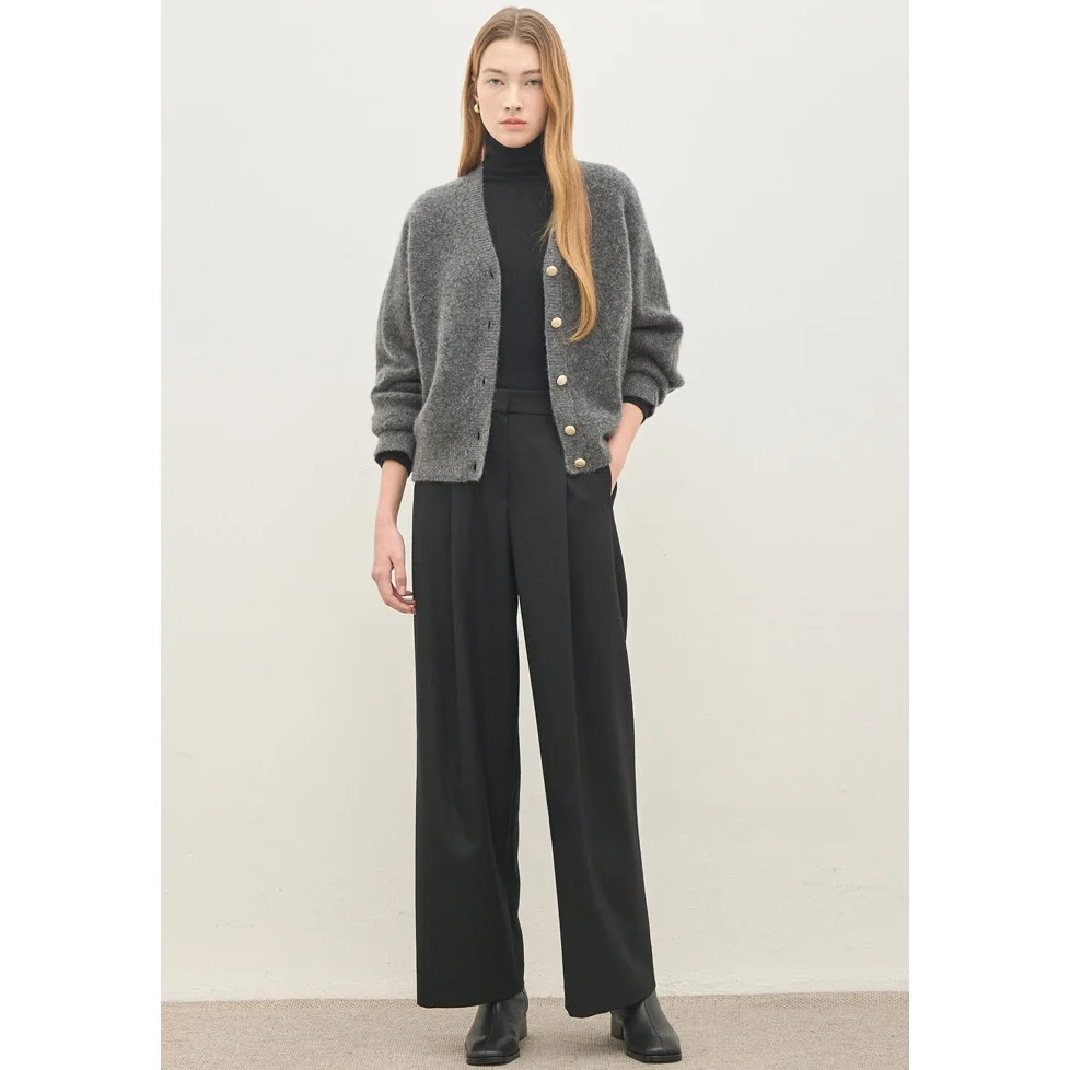 Loose Wide Leg Pants Elastic Waist Commute Pleated Versatile Comfortable Korean Sle Long Pants for Women Casual Wear