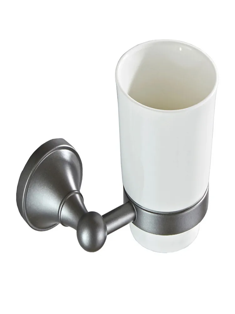 gray Simple retro toothbrush cup holder brass antique Wall hanging antique ceramic cup bathroom pendant mouthwash toothbrush