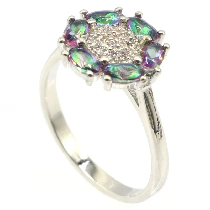 3g 925 SOLID STERLING SILVER Customized Rings Flowers Shape Mystic Topaz Amethyst Emerald Blood Ruby Many Sizes 5.5-10