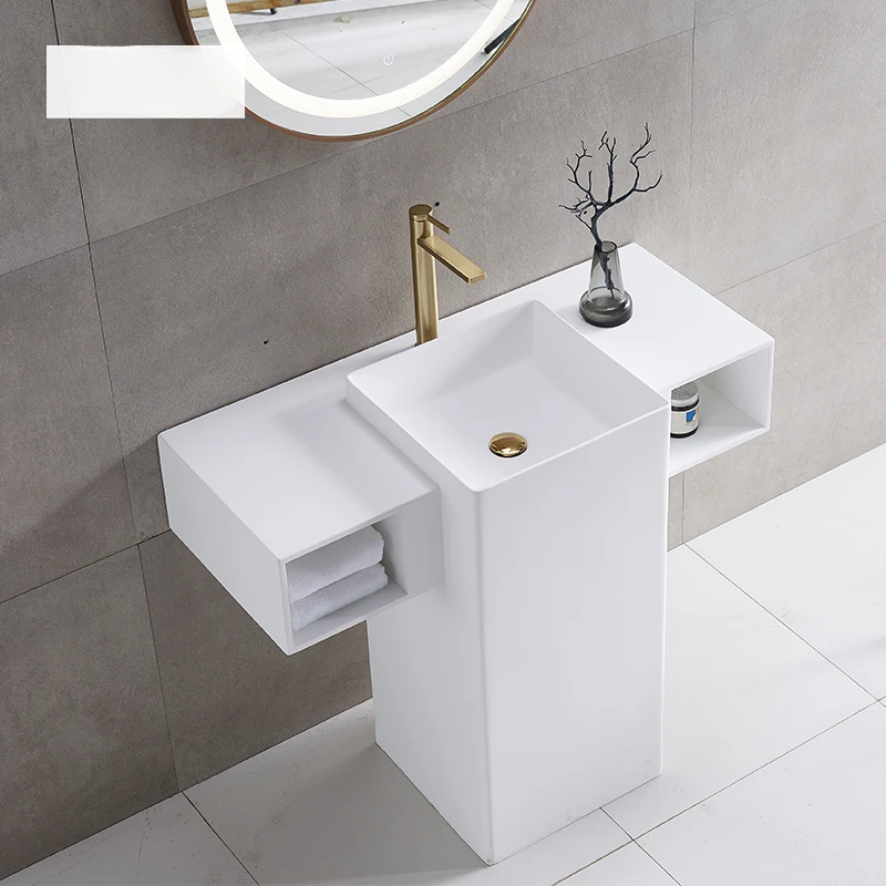 

Customized square integrated floor standing column basin for hand washing, washing basin, bathroom balcony, home use,