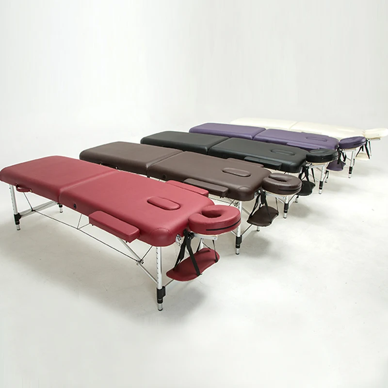 

Portable Foldable Furniture Tattoo Spa Bifold Leather Metal Beauty Massage Bed Table With Bag U Headrest Facial Patio