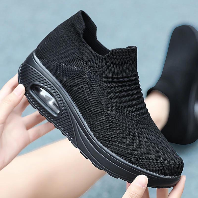 Women Walking Shoes casual Mesh Shoes Fashion Platform Slip-On Sneaker Air Cushion Gym Modern Dance Shoes