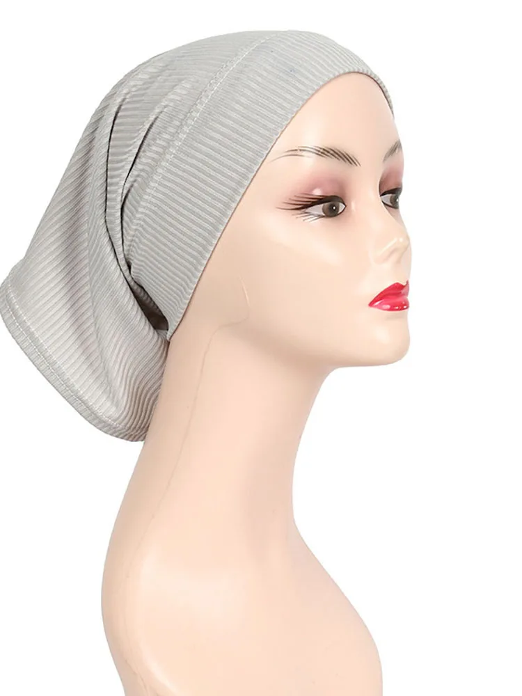 Ribbed Turban Solid Color Muslim Women Underscarf Cap Tube Ladies Bonnet  Inner Hijab Caps Scarf Elastic Headwrap