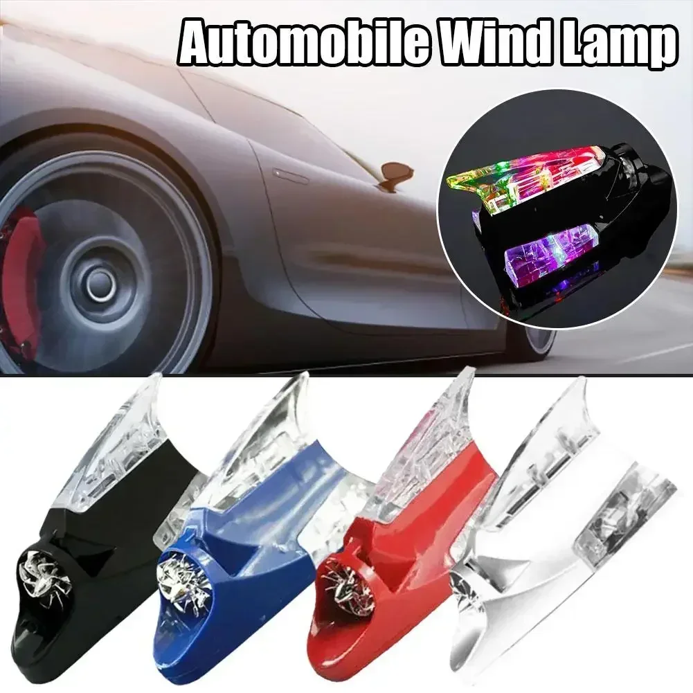 LED Shark Fin Car Antenna with Wind-Powered Colorful Flashing Light - Waterproof Auto Roof Decor Accessory