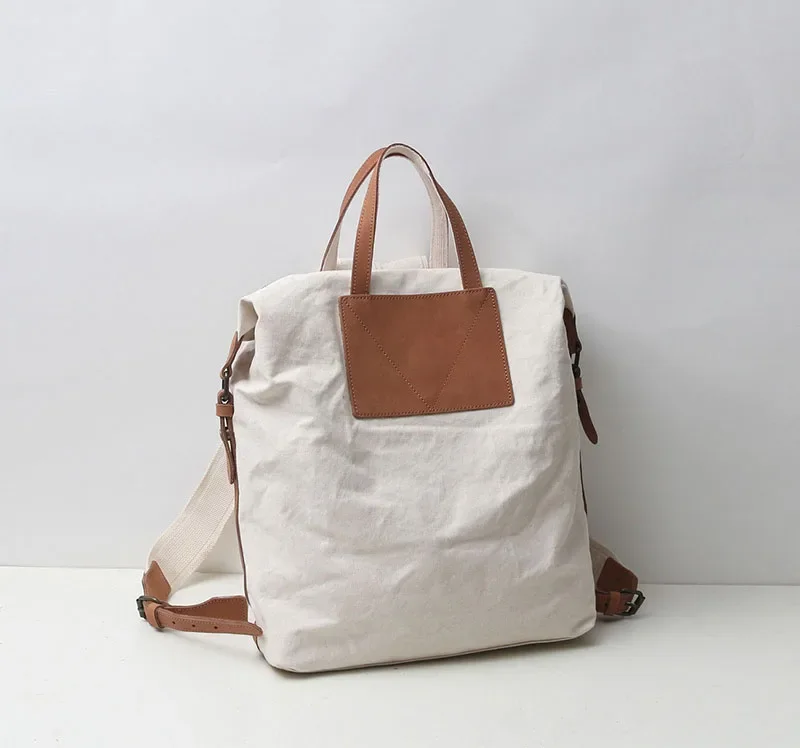

Korean canvas with cowhide bag suitable for men and women, backpack, backpack, simple and comfortable travel bag