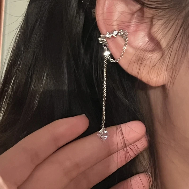 Fashion Zircon Shining Long Tassel Ear Cuff No Piercing Earrings Female Trendy Design Ear Clip Earrings Party Jewelry ear clip earrings clip earrings ear clip ear accessories